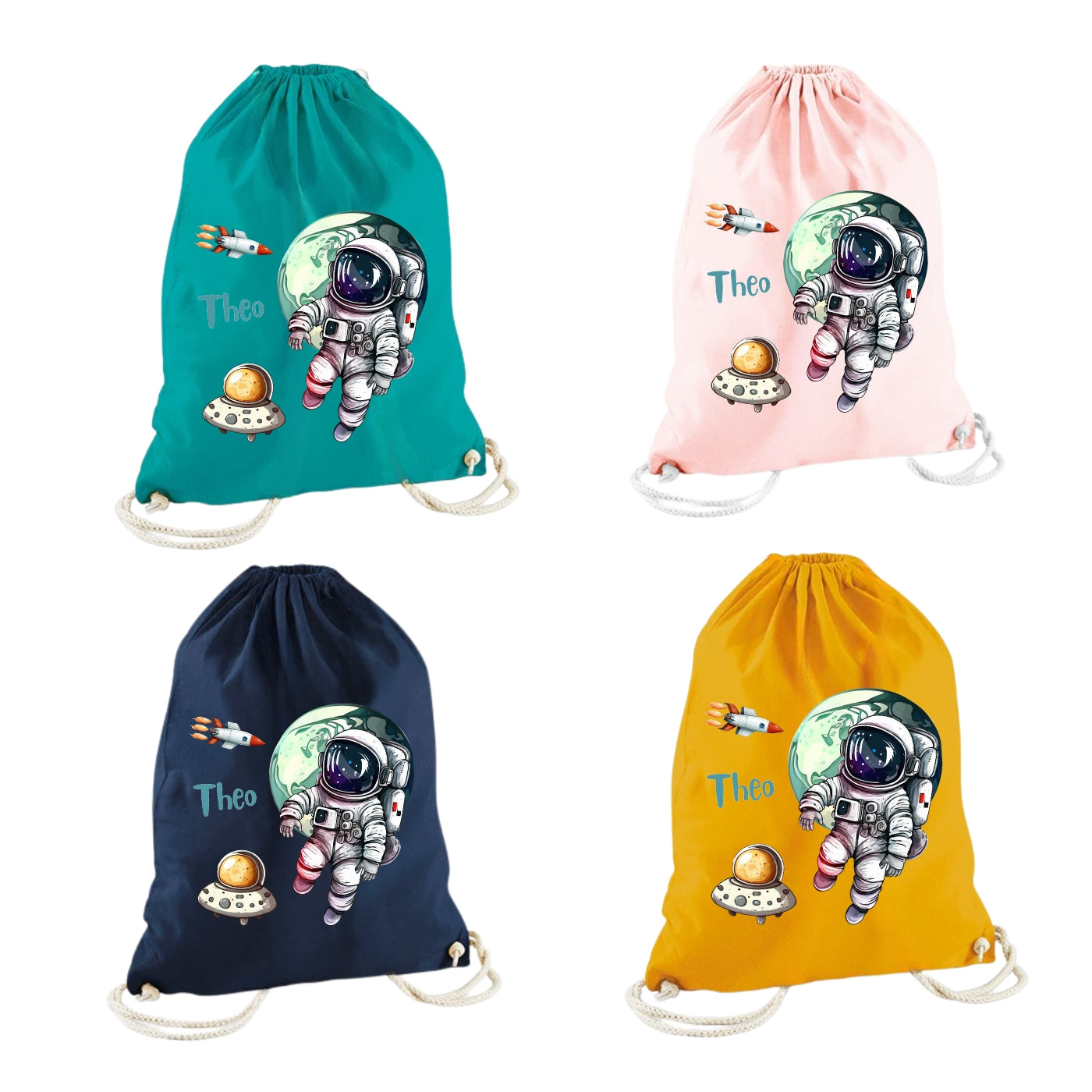 Turnbeutel für Kinder mit Weltall Motiven personalisiert