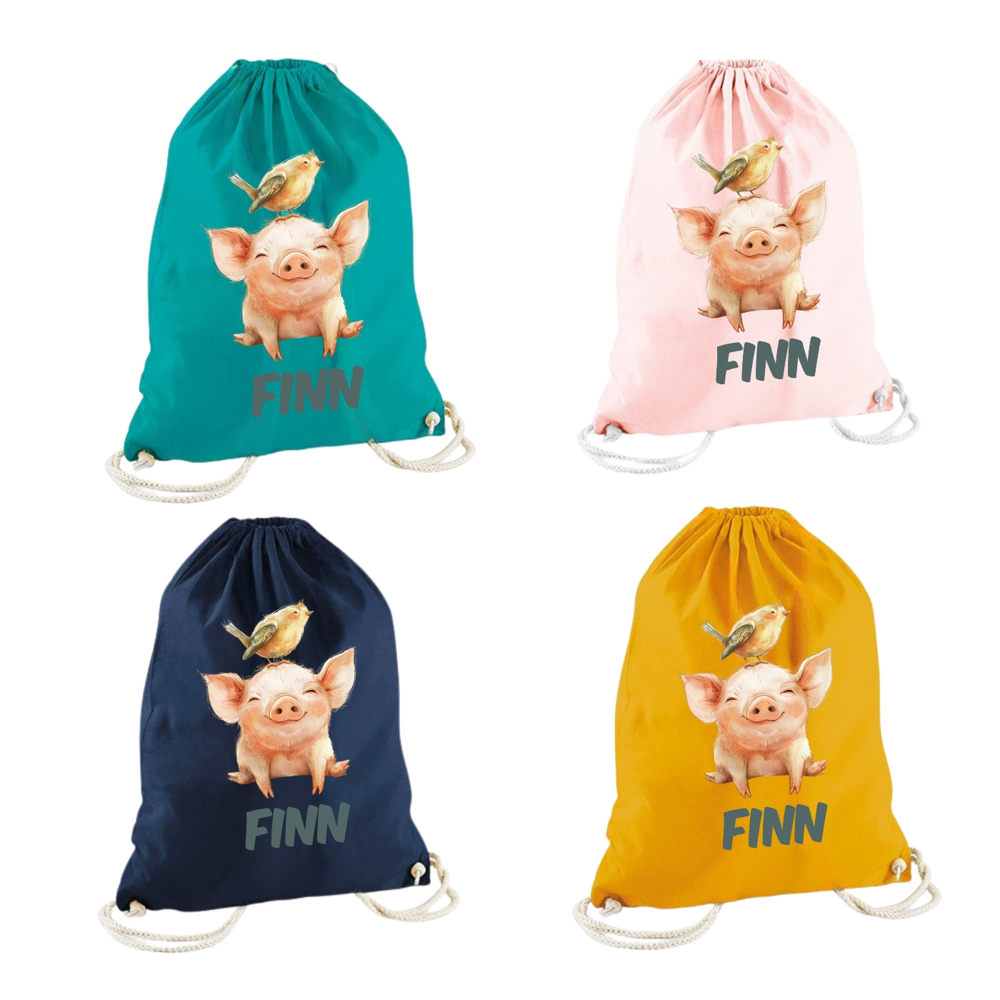 Turnbeutel bunte Tiere personalisiert – Stoffbeutel Kinder