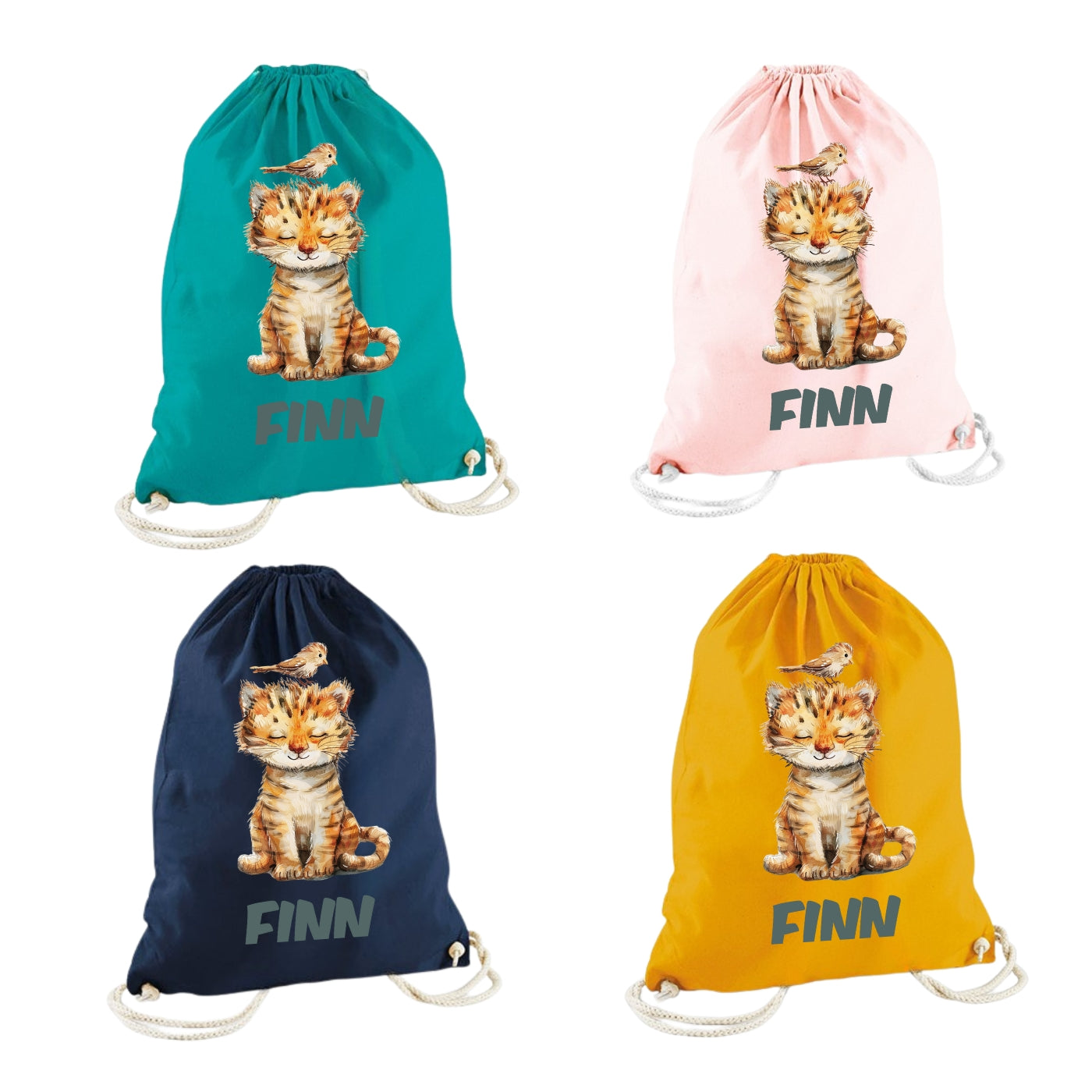 Turnbeutel bunte Tiere personalisiert – Stoffbeutel Kinder