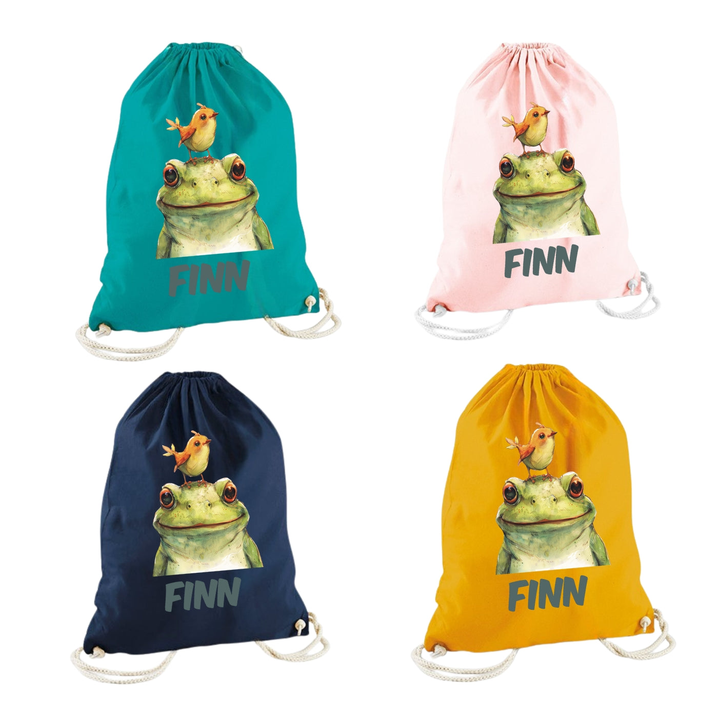Turnbeutel bunte Tiere personalisiert – Stoffbeutel Kinder