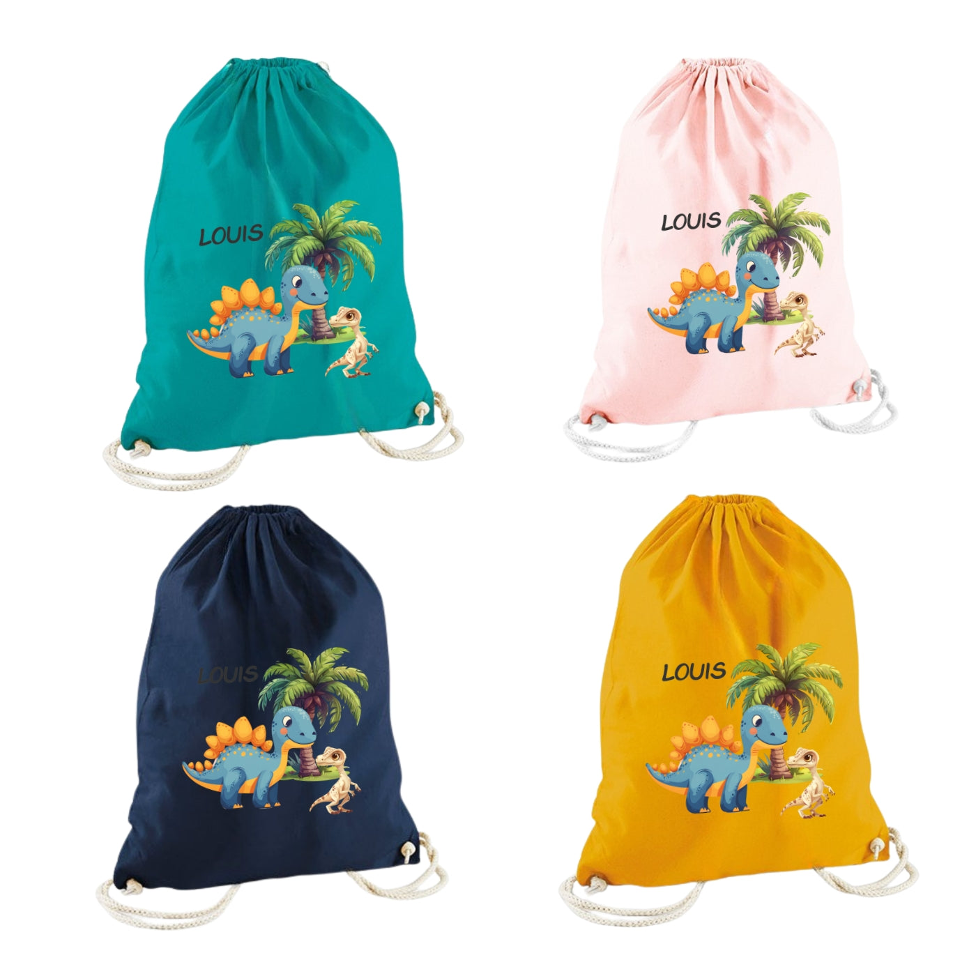 Turnbeutel Dino personalisiert – Bio Baumwolle für Kinder
