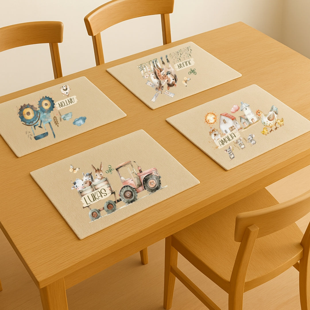 Tischset Bauernhof – personalisiertes Platzdeckchen Kinder, abwaschbar & waschbar, rutschfest