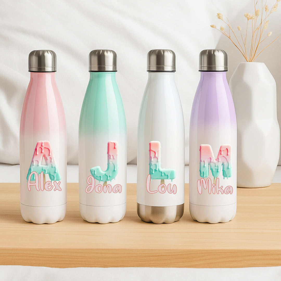 Personalisierte Thermoflasche Kinder mit Namen Eisstiel Motiv für Schule und Kindergarten