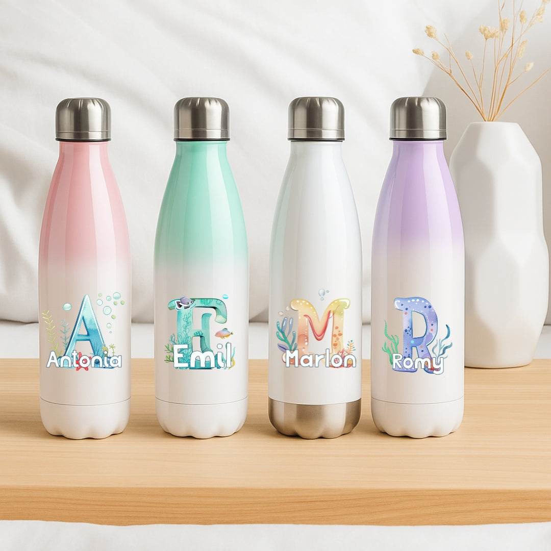 Personalisierte Thermoflasche Kinder mit Namen Ozean Motiv für Schule und Kindergarten