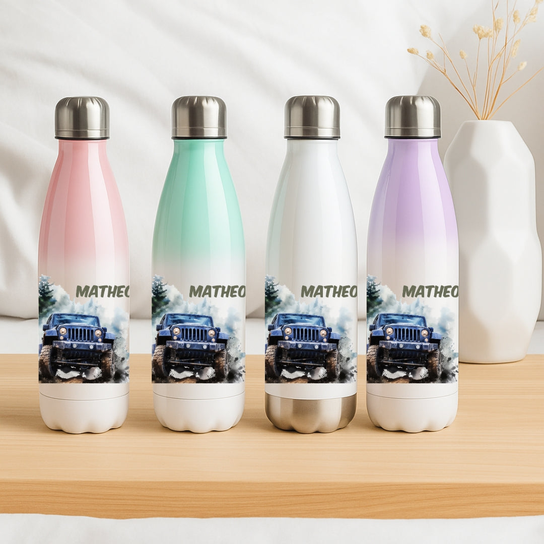 Edelstahl Trinkflasche für Kinder personalisiert mit Auto Motiven