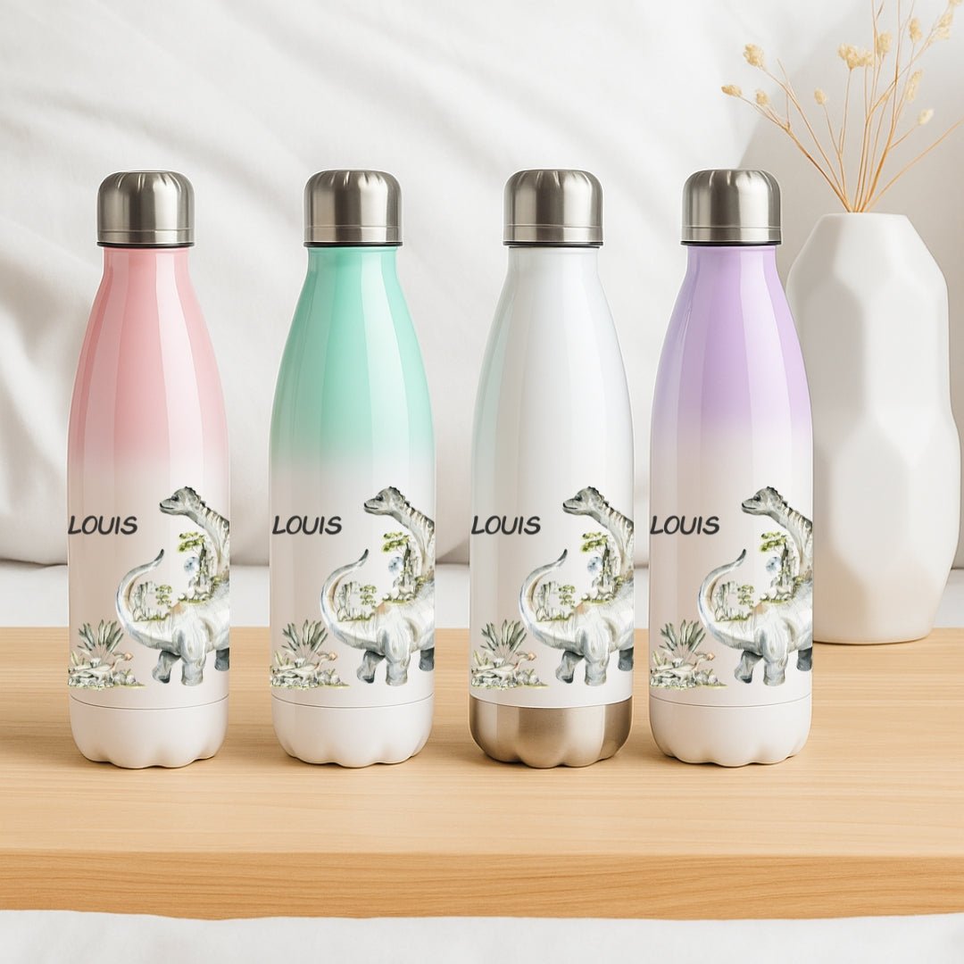 Thermosflasche für Kinder mit Dino Motiven und Namen