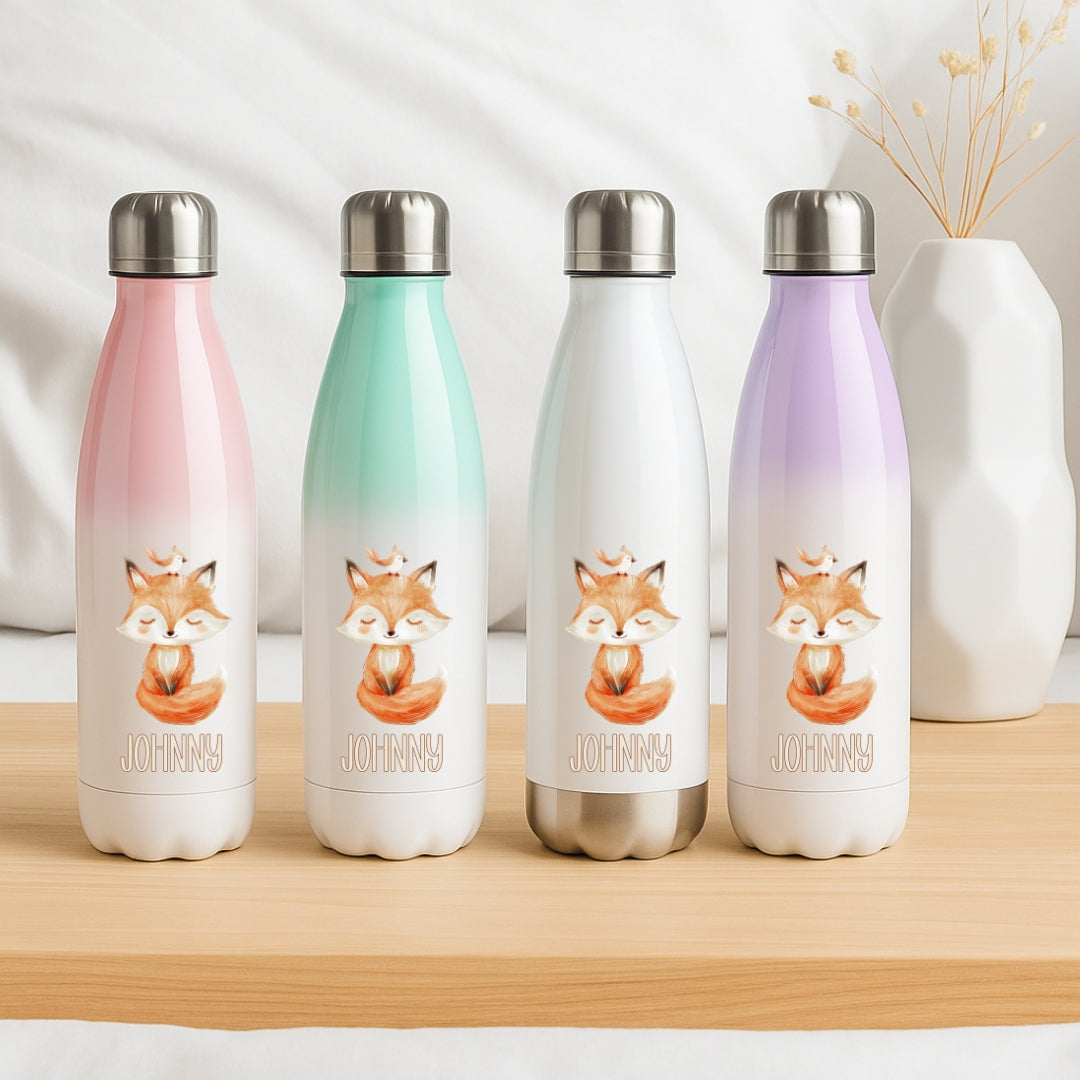 Kinderflasche mit Namen und Tiermotiven