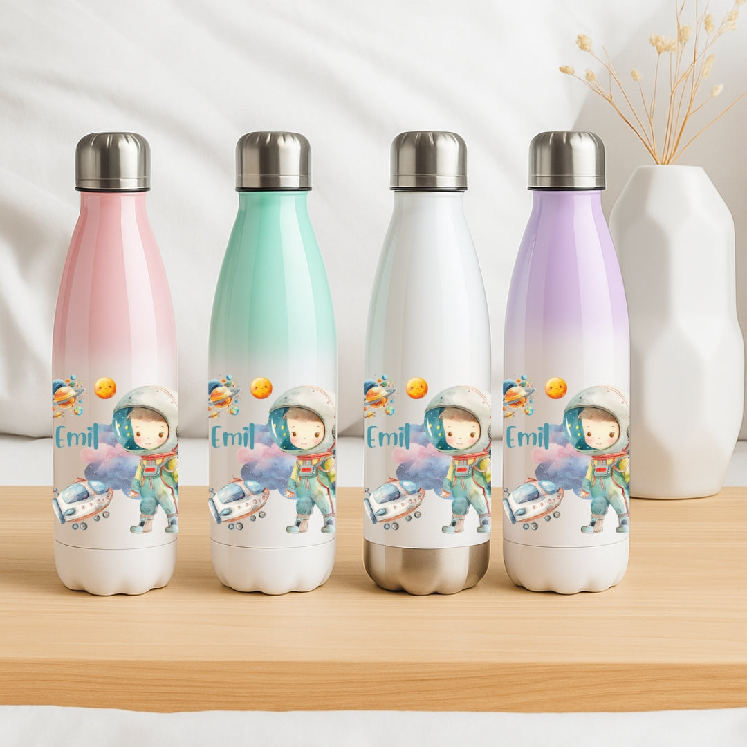 Kinder Trinkflasche mit Namen – Weltall Motiv