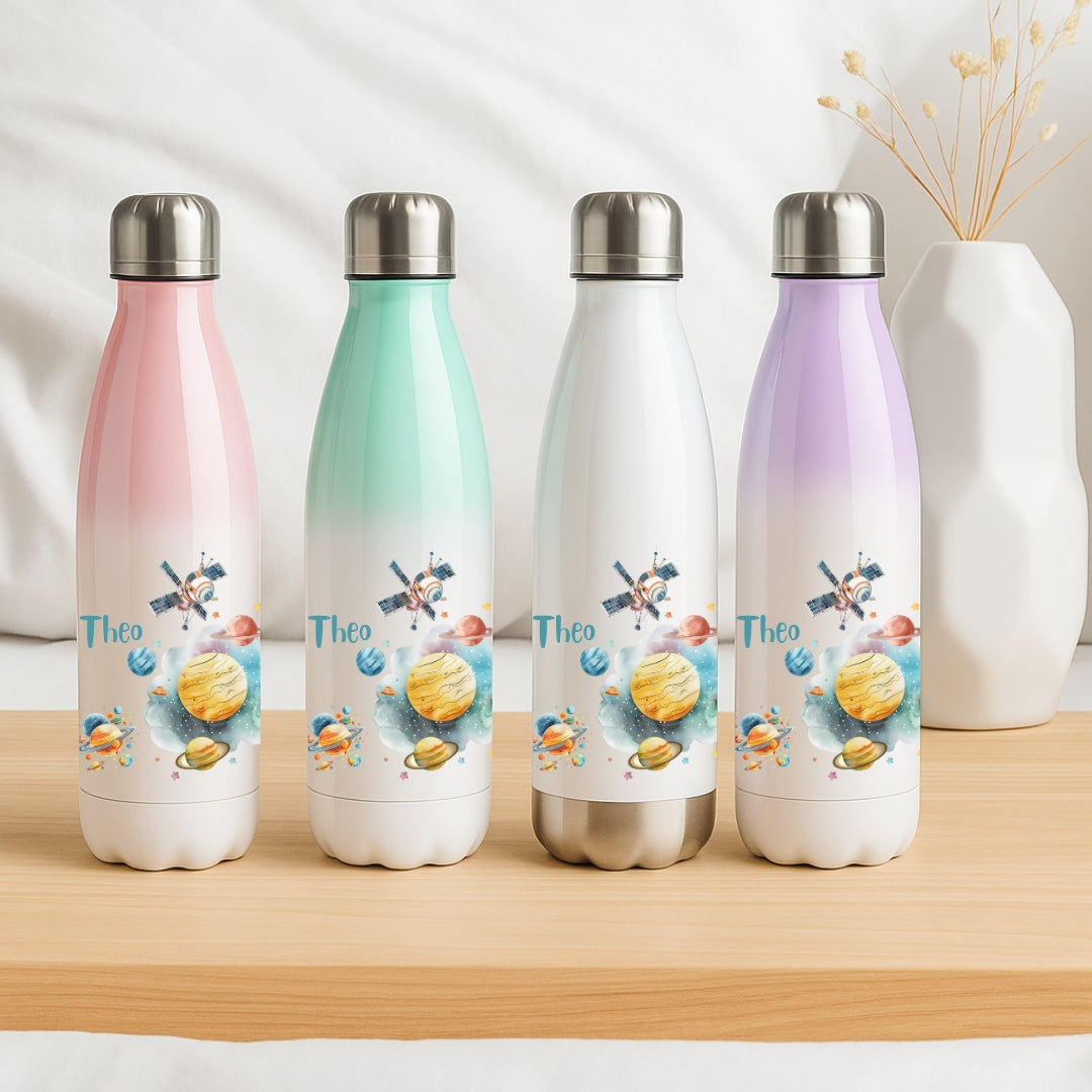 Kinder Trinkflasche mit Namen – Weltall Motiv