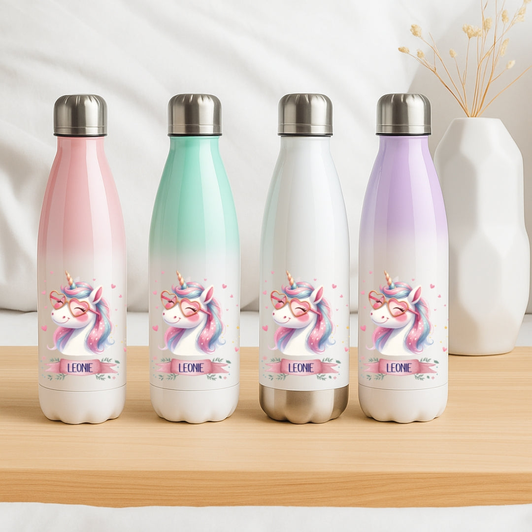 Thermo Trinkflasche für Mädchen personalisiert – Einhorn Motive