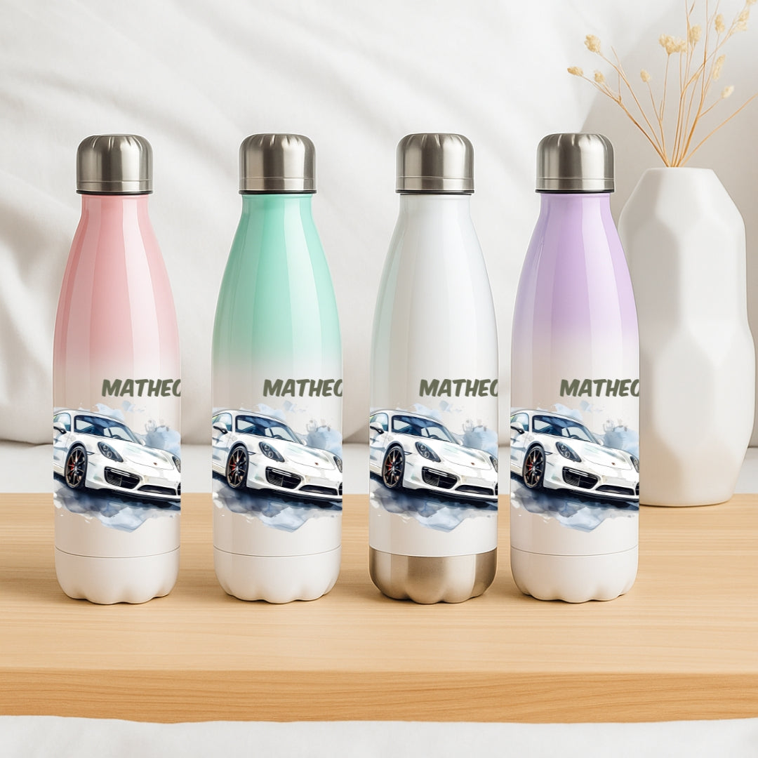 Edelstahl Trinkflasche für Kinder personalisiert mit Auto Motiven