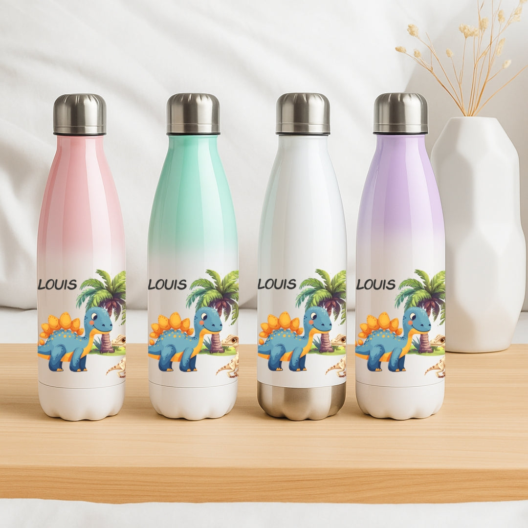 Thermosflasche für Kinder mit Dino Motiven und Namen