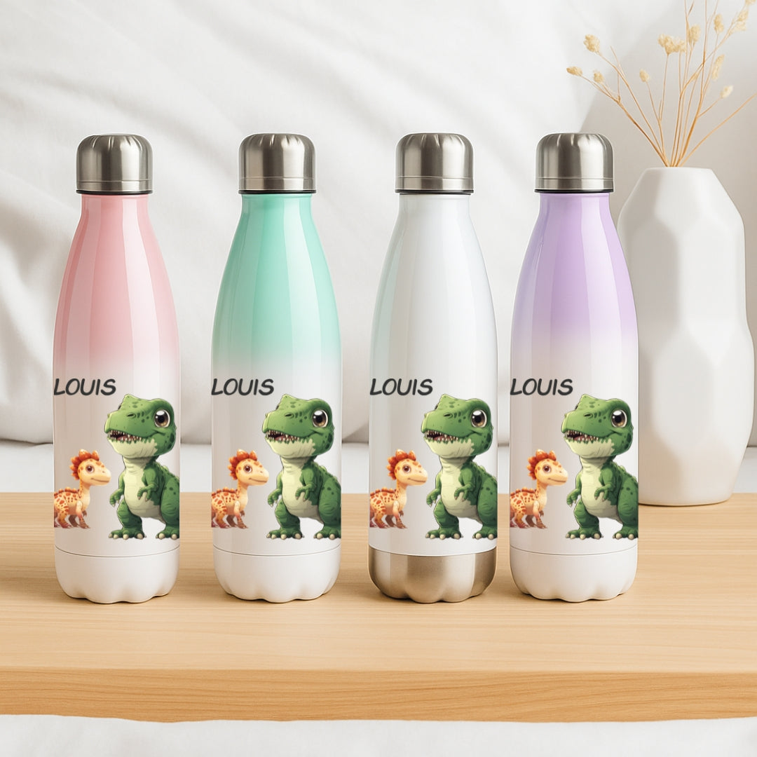 Thermosflasche für Kinder mit Dino Motiven und Namen