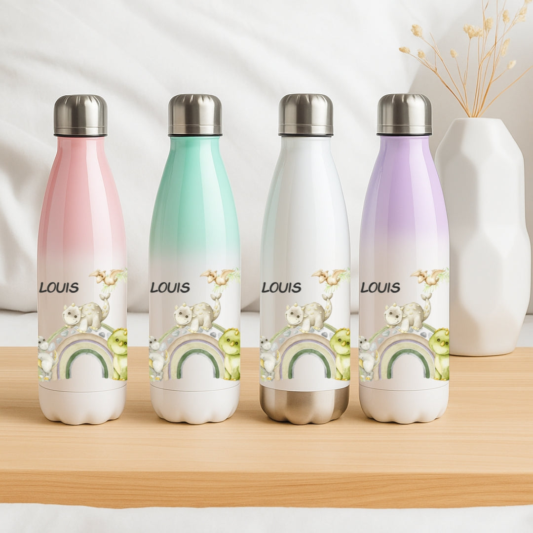 Thermosflasche für Kinder mit Dino Motiven und Namen
