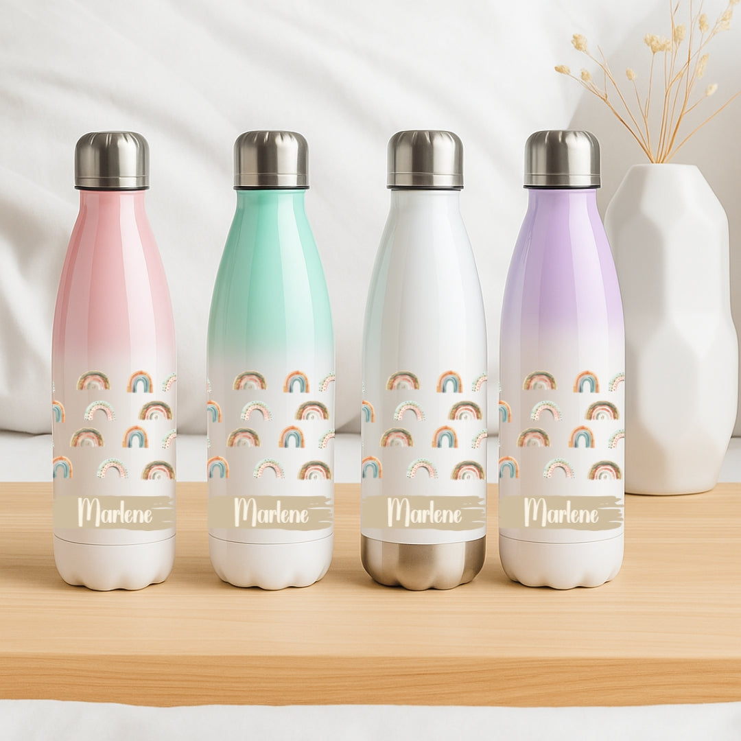 Isolierflasche für Kinder – Regenbogen Motive mit Namen