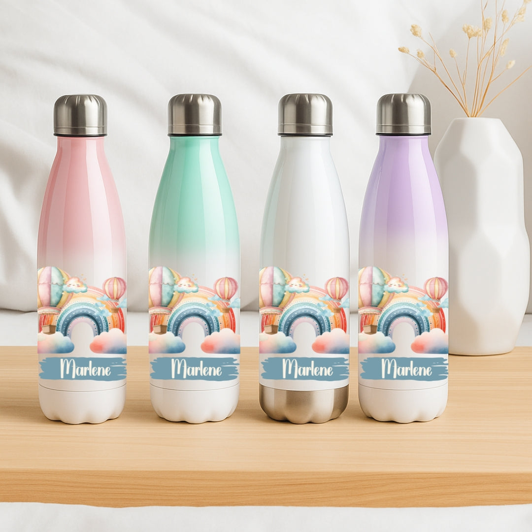 Isolierflasche für Kinder – Regenbogen Motive mit Namen