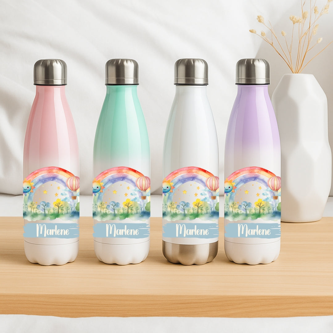 Isolierflasche für Kinder – Regenbogen Motive mit Namen