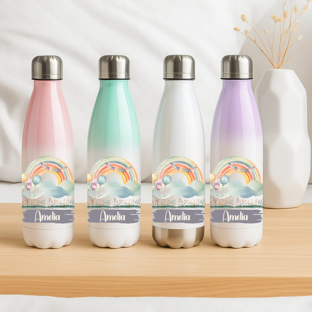 Isolierflasche für Kinder – Regenbogen Motive mit Namen