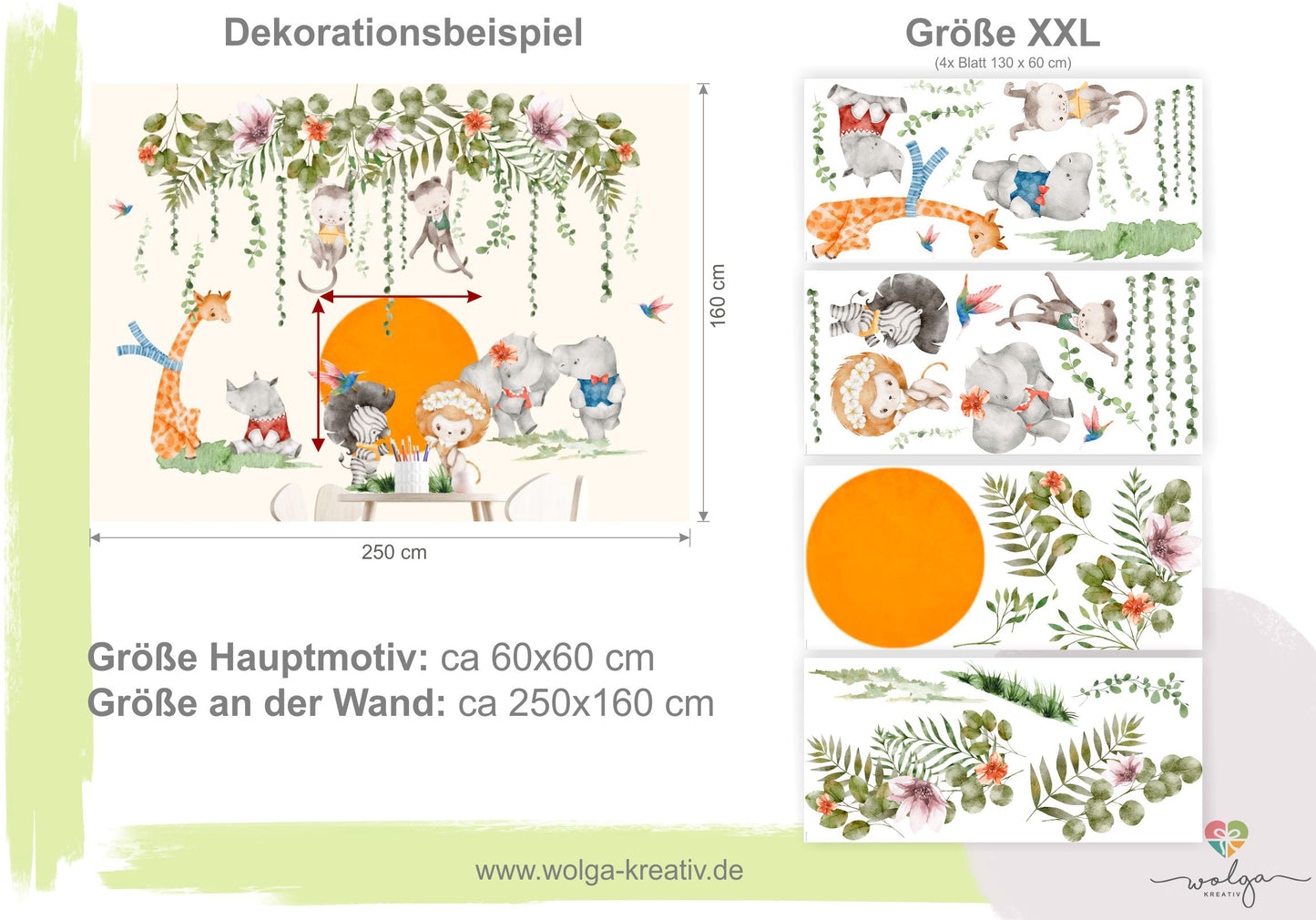 XXXL Wandsticker Safaritiere Jungel Löwe Zebra Affe