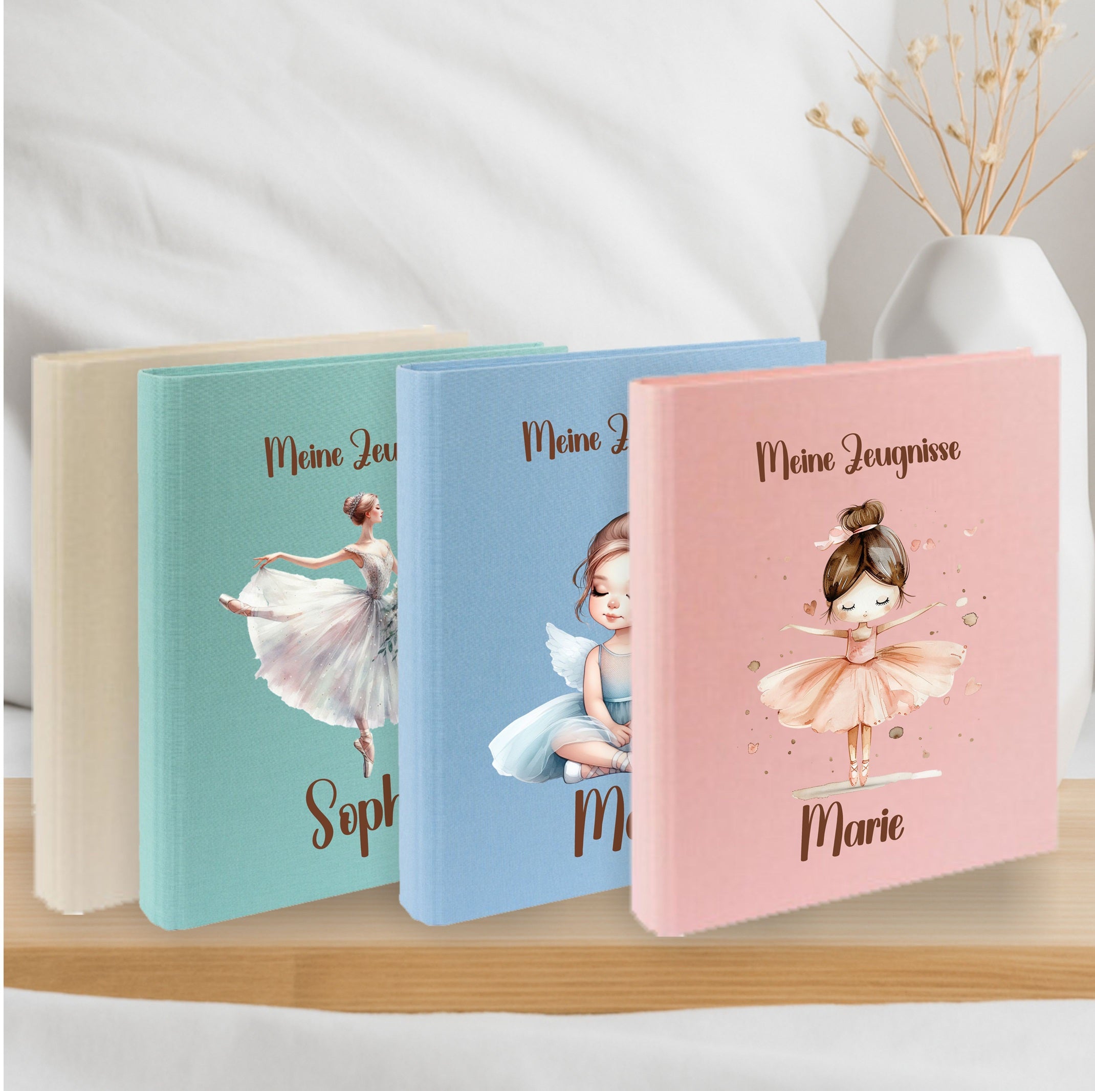 Zeugnismappe Ballerina personalisiert mit Namen – Einschulungsgeschenk Mädchen A4 Leinen