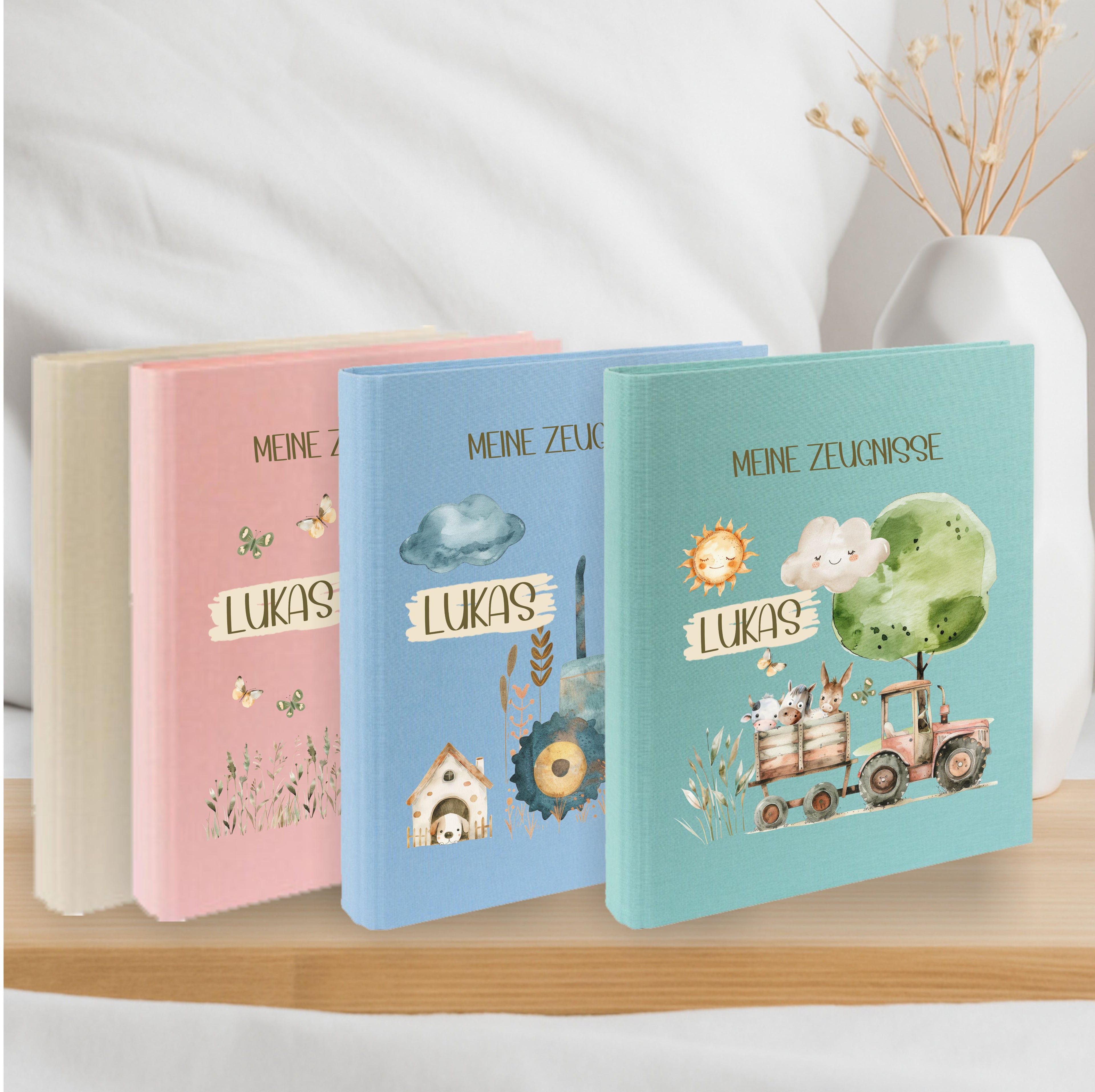 Zeugnismappe Bauernhof personalisiert mit Pferd Traktor Dorf – Geschenk Einschulung A4 Kinder