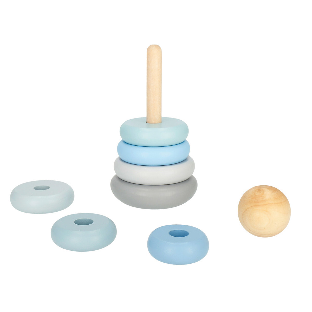 Bieco Baby Stapelturm Holz Baustein Pastell blau Steckpyramide Stapelspielzeug