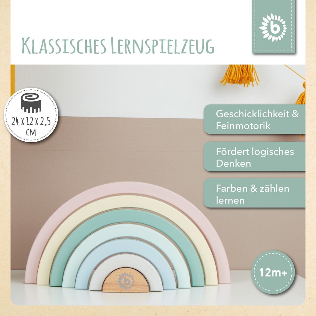 Bieco Baby Stapelturm Regenbogen Holz Baustein rosa Stapelspielzeug