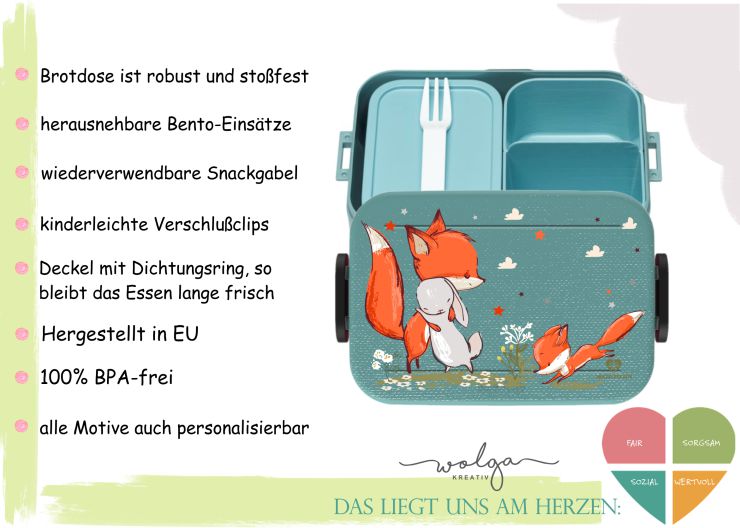 Brotdose Fuchs und Hase personalisiert - wolga-kreativ