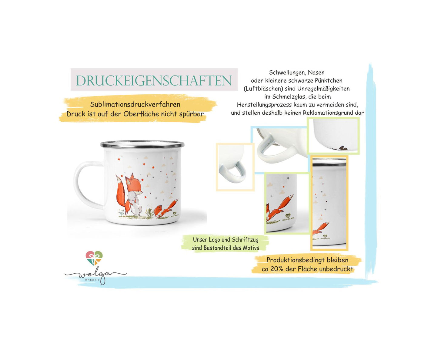 Emaille Tasse Pferde mit Name - wolga-kreativ