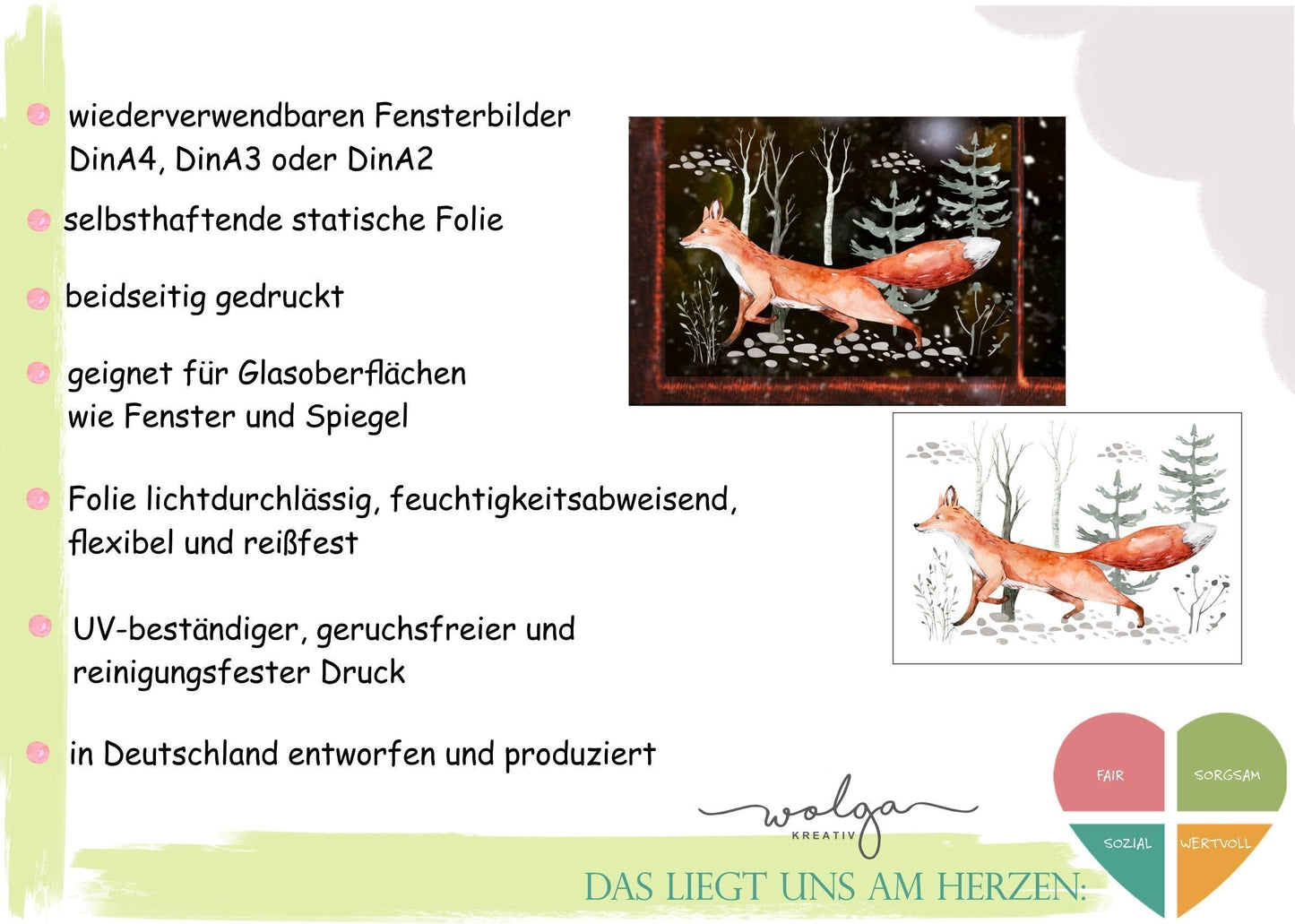 Fensterbild Weihnachtsdeko Fuchs im Wald - wolga-kreativ