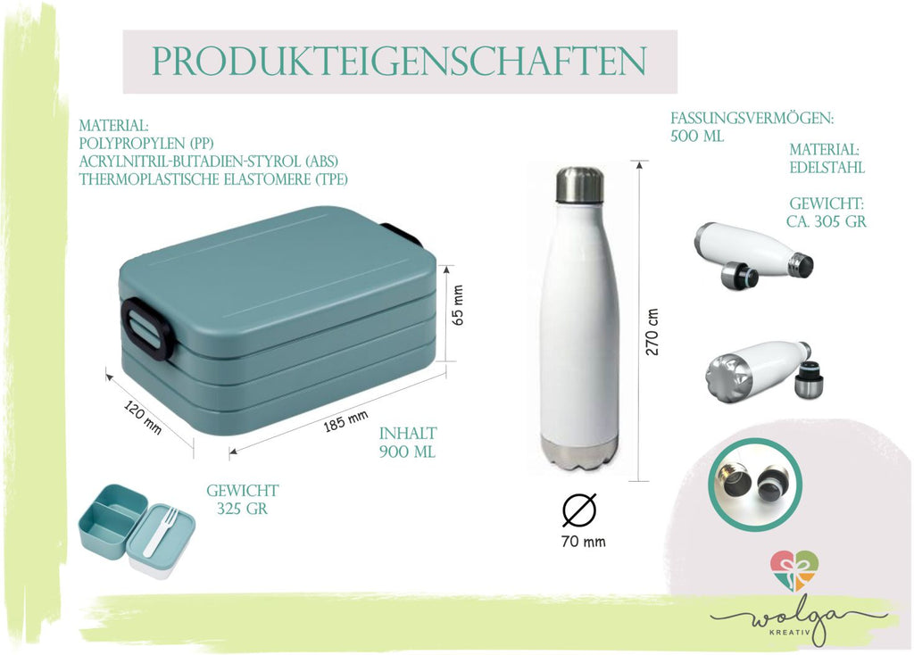 Set Bentobox und Thermoflasche Elefant Hase mit Namen - wolga-kreativ