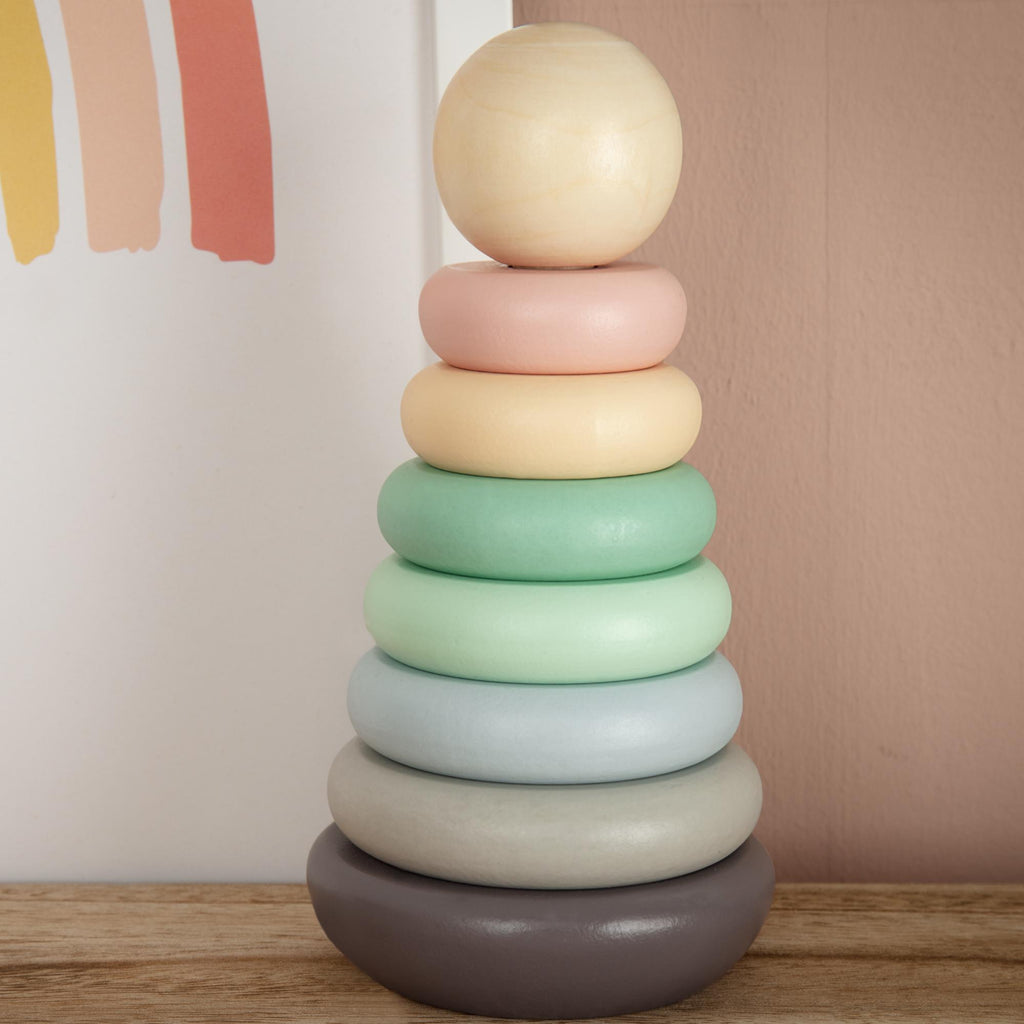 Bieco Baby Stapelturm Holz Baustein rosa-grün Steckpyramide Stapelspielzeug