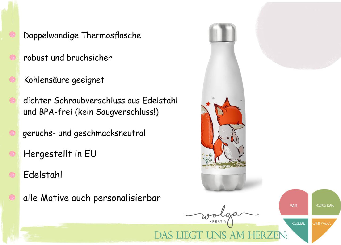 Thermoflasche Flamingo Blumen Wunschname