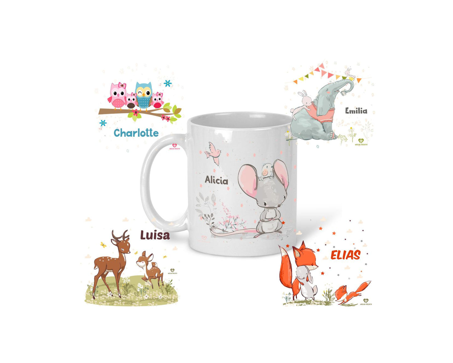 Kindertasse Waldtiere mit Name