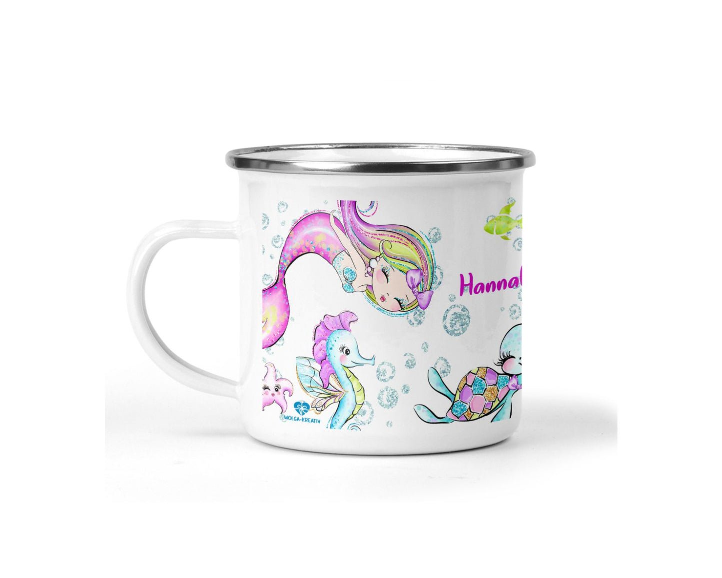 Emaille Tasse Meerjungfrau mit Name - wolga-kreativ