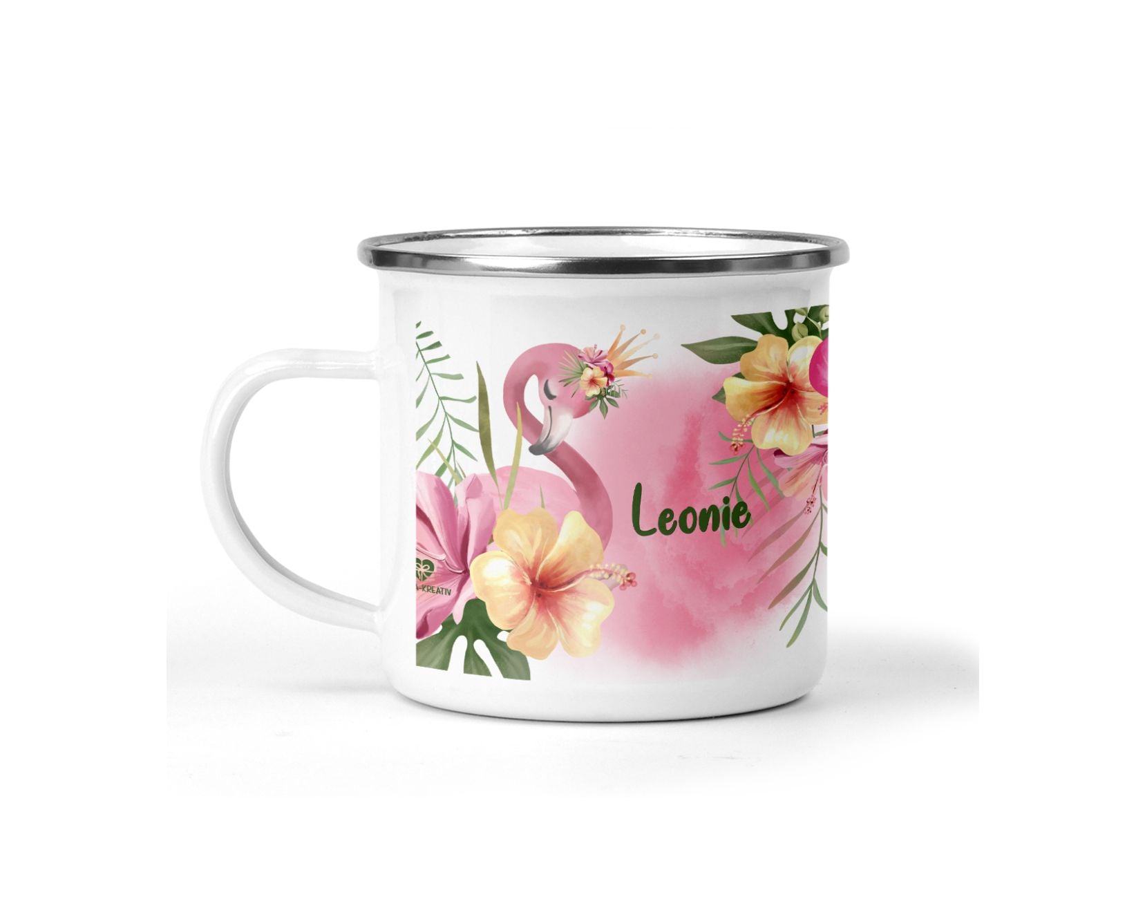 Emaille Tasse Flamingo mit Name - wolga-kreativ