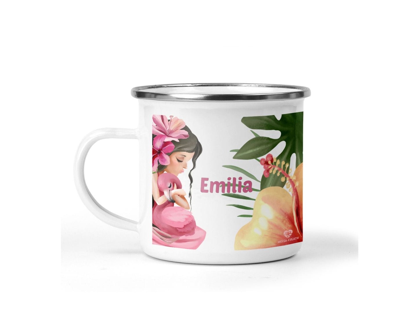 Emaille Tasse Flamingo mit Name - wolga-kreativ