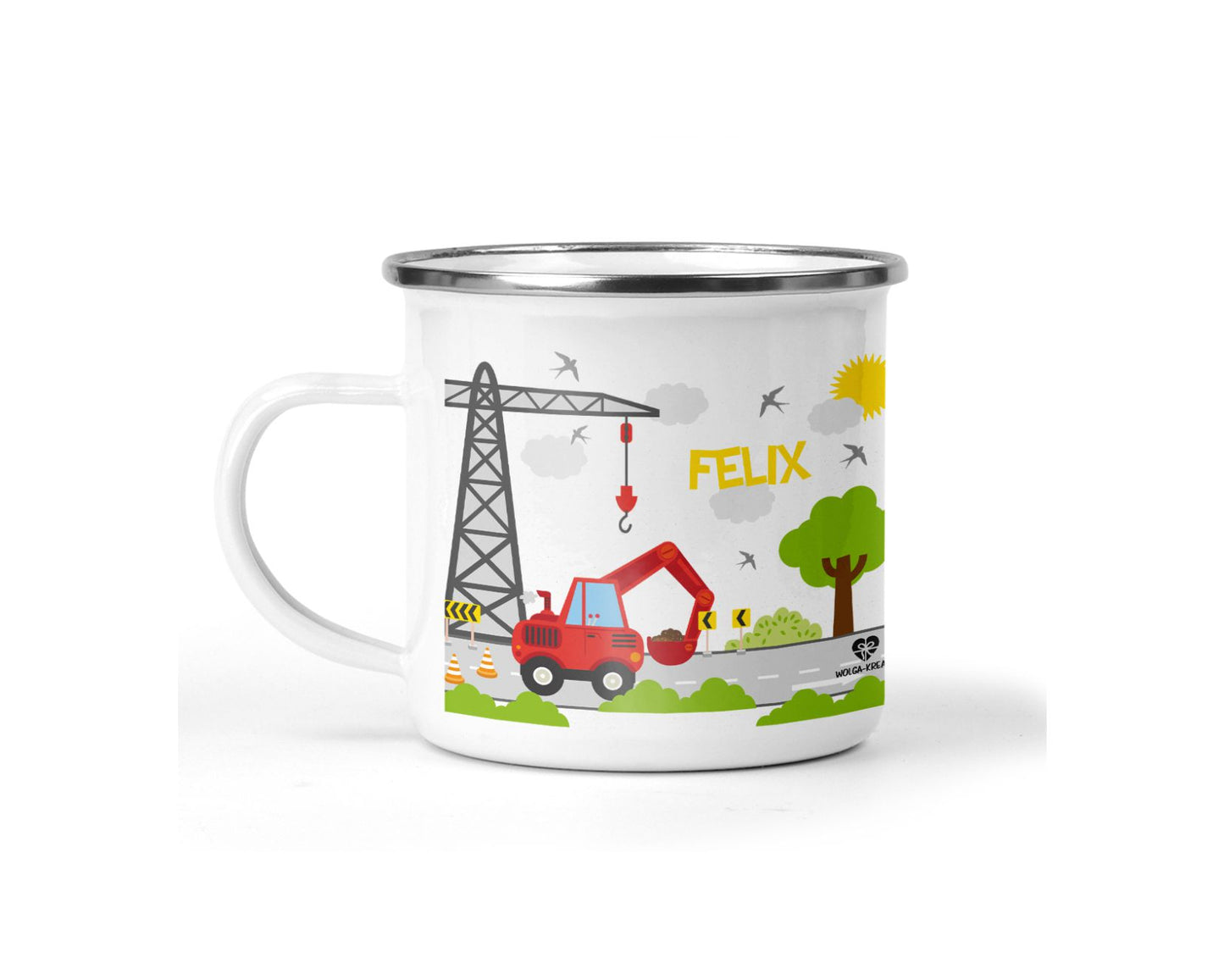 Emaille Tasse Baustelle mit Name - wolga-kreativ