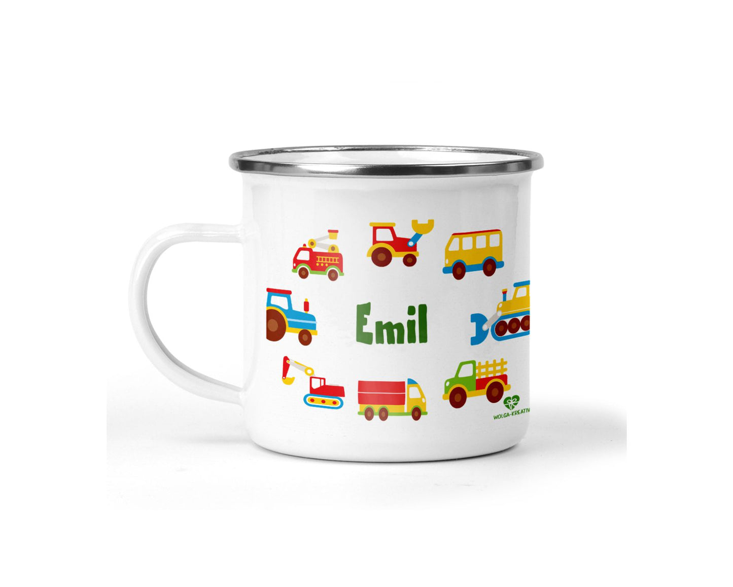 Emaille Tasse Baustelle mit Name - wolga-kreativ