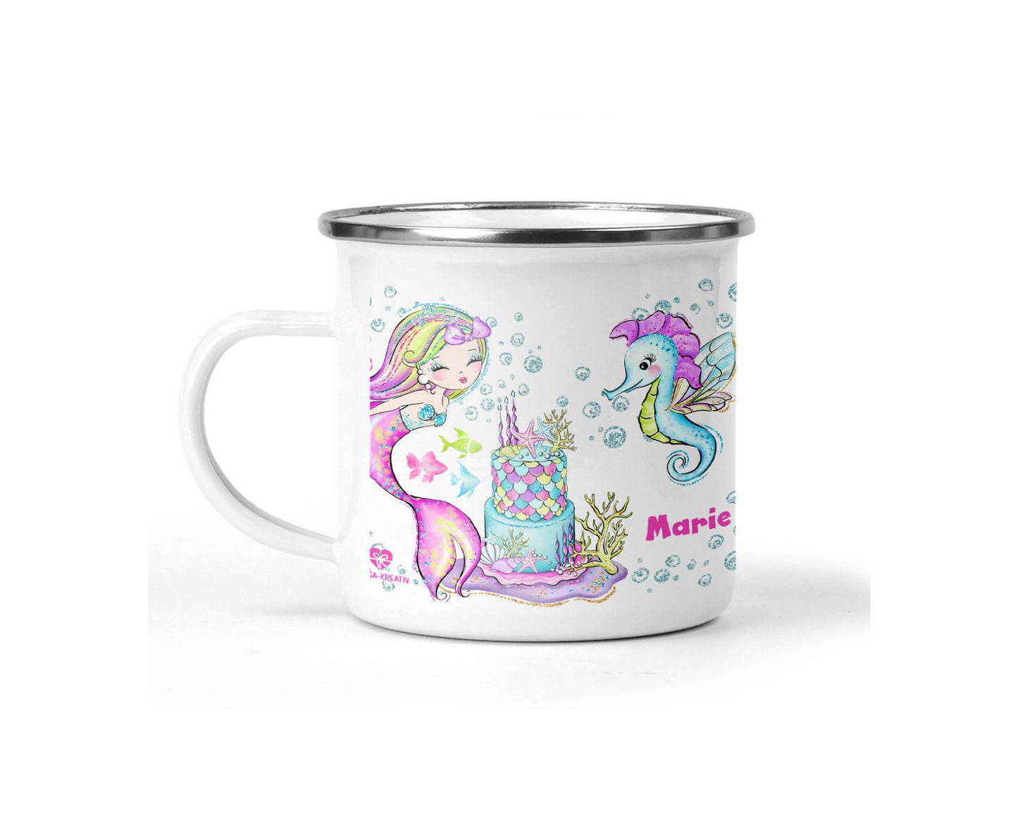 Emaille Tasse Meerjungfrau mit Name - wolga-kreativ