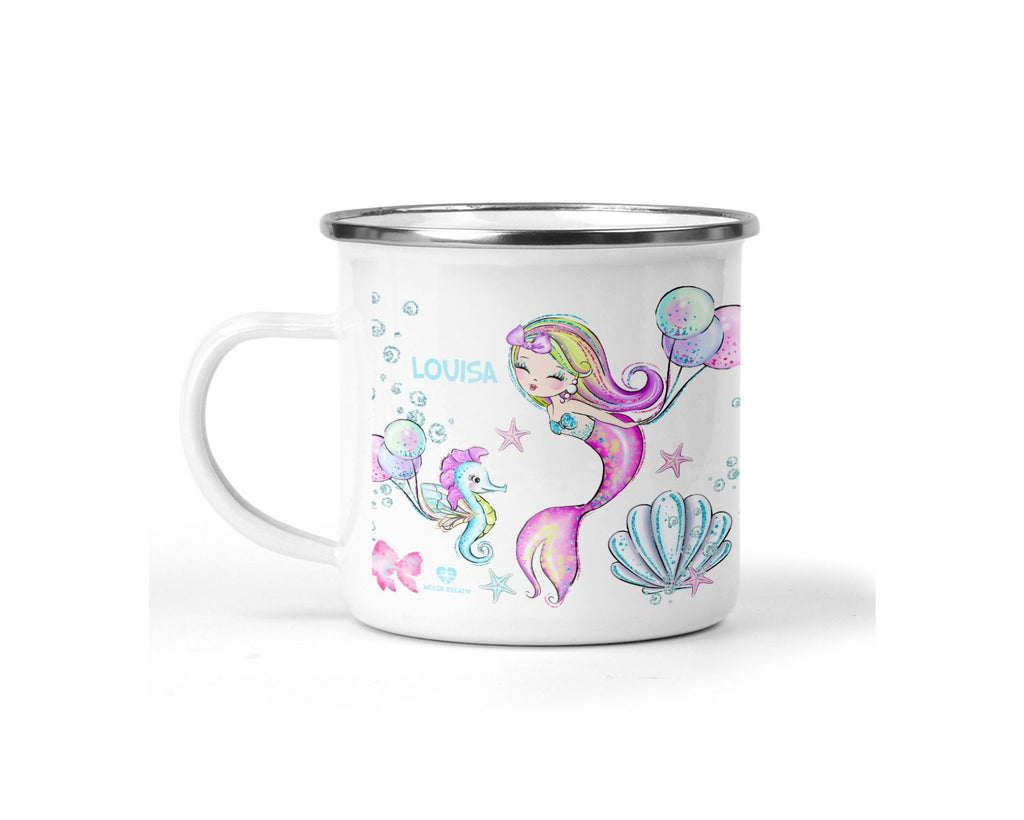 Emaille Tasse Meerjungfrau mit Name - wolga-kreativ