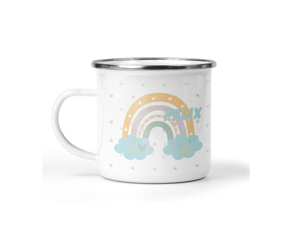 Emaille Tasse Regenbogen mit Name - wolga-kreativ
