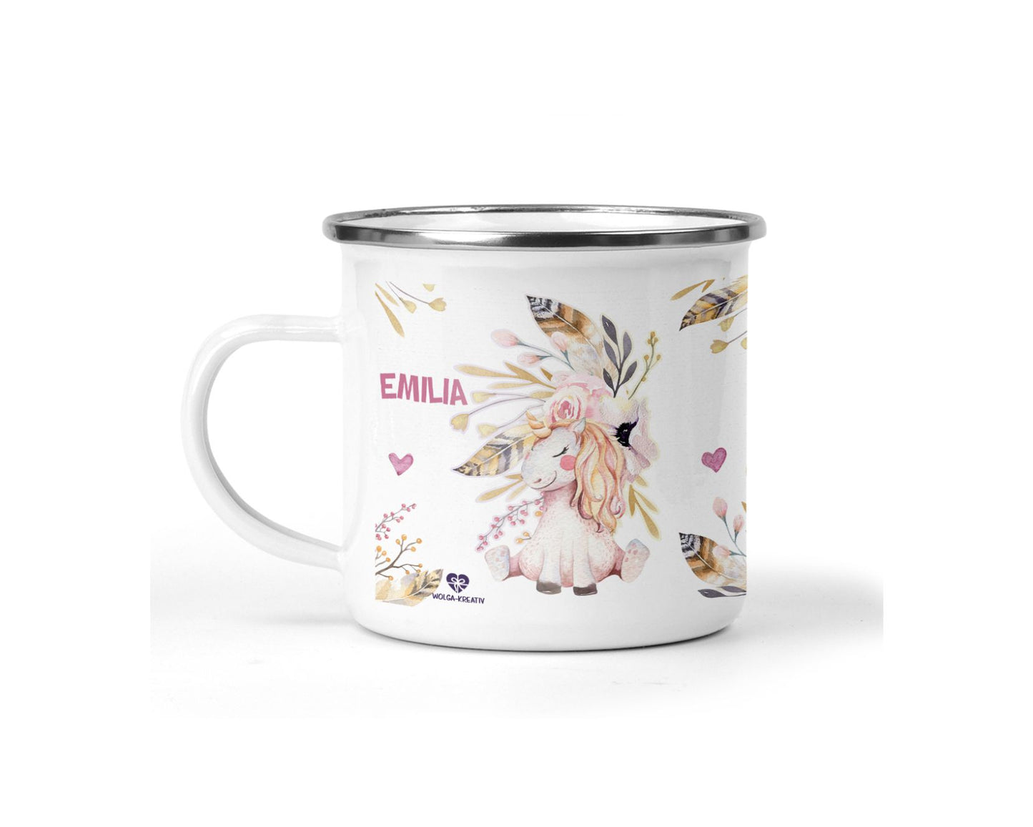 Emaille Tasse Einhorn mit Name - wolga-kreativ