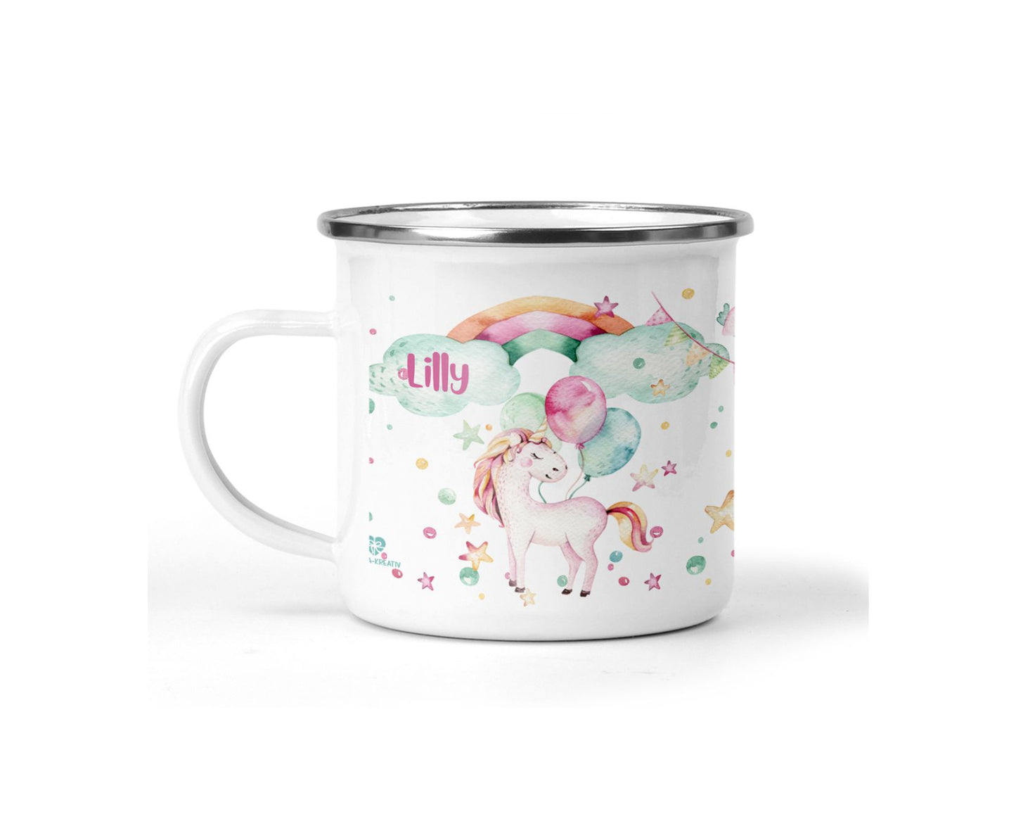 Emaille Tasse Einhorn mit Name - wolga-kreativ