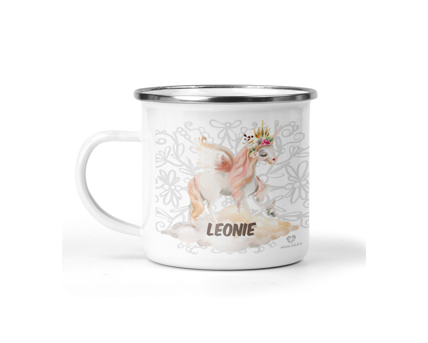 Emaille Tasse Einhorn mit Name - wolga-kreativ