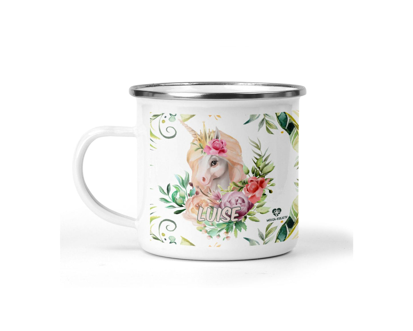 Emaille Tasse Einhorn mit Name - wolga-kreativ