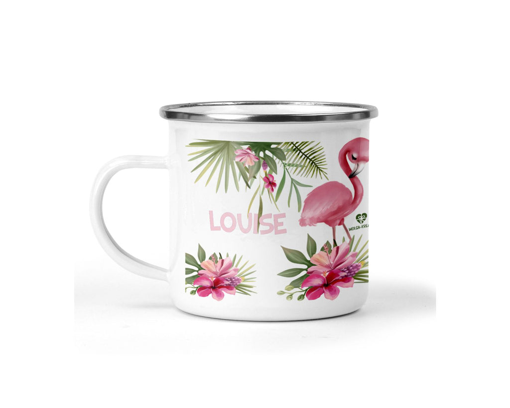 Emaille Tasse Flamingo mit Name - wolga-kreativ