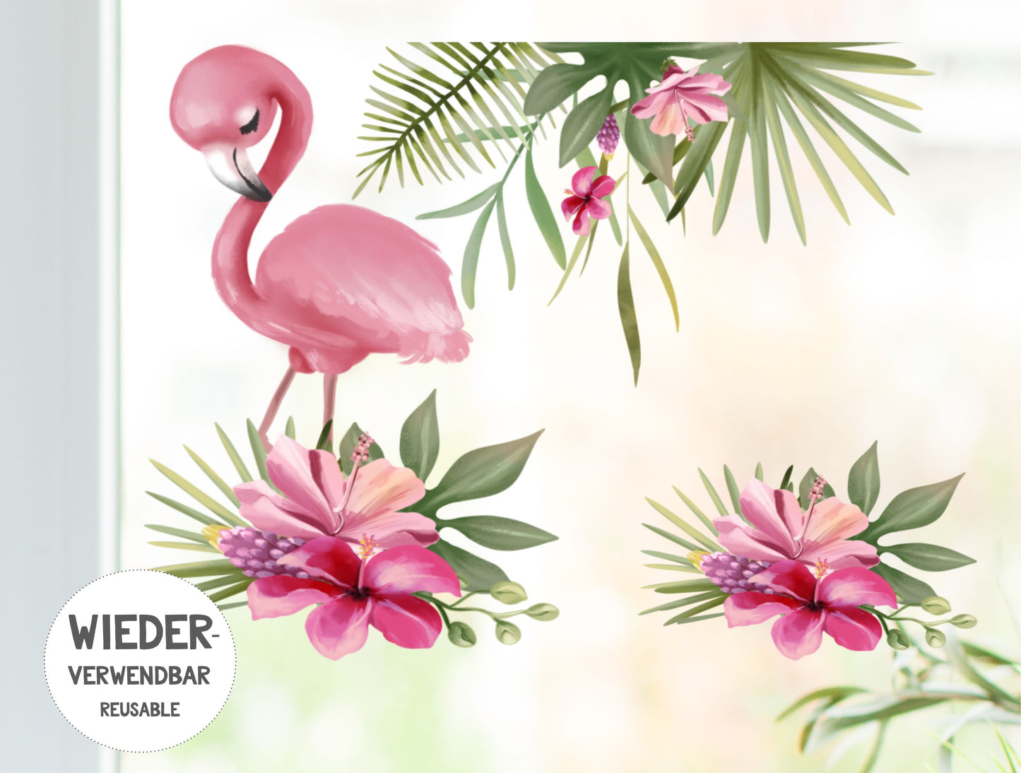 Fensteraufkleber Flamingo Blumen A4 B-Ware 50%