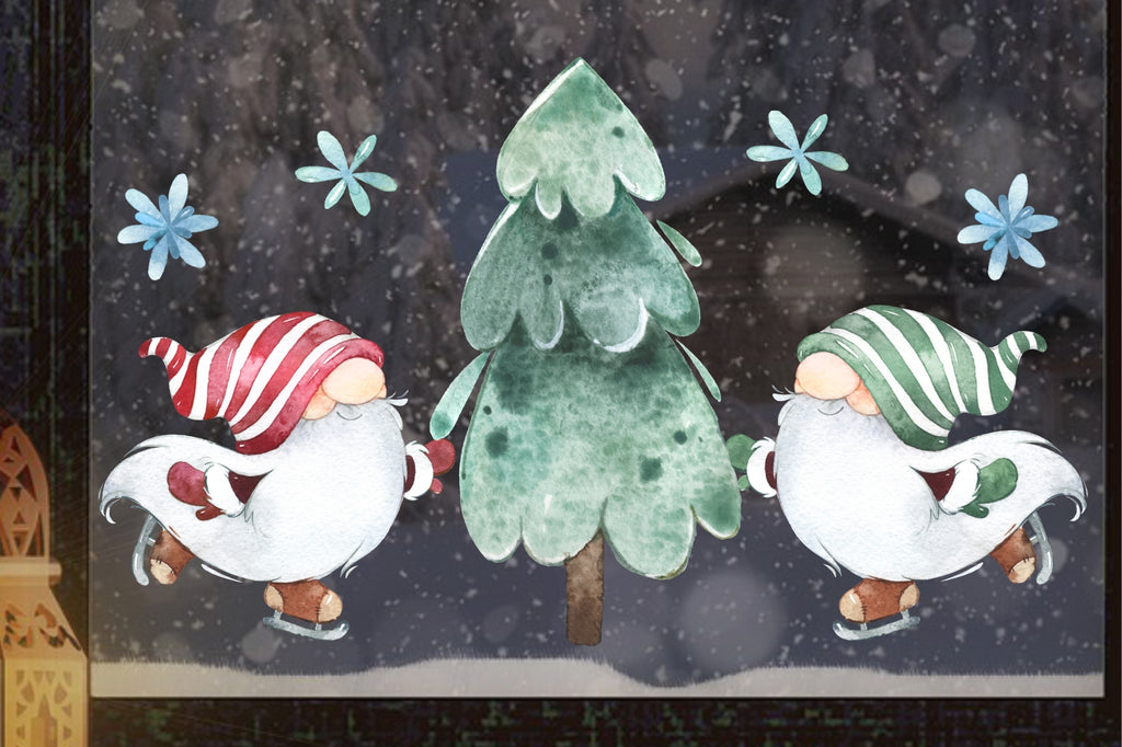 Fensterbild Weihnachtsdeko 2 Gnomen und Baum - wolga-kreativ