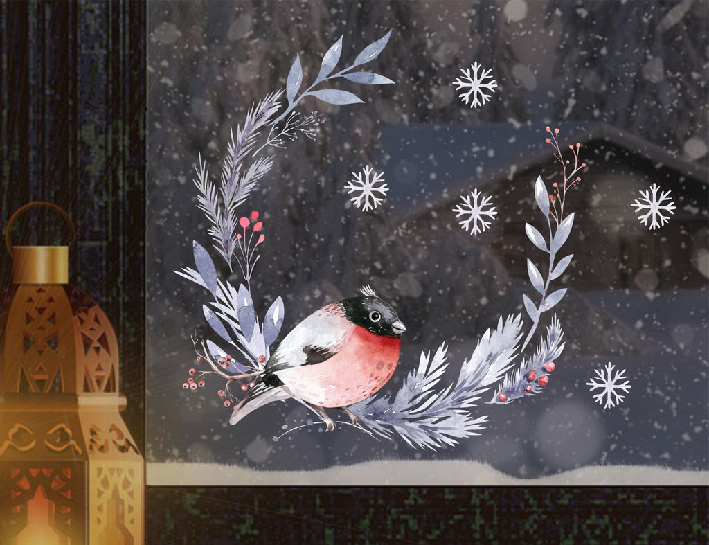 Fensterbild Weihnachtsdeko Vogelkranz - wolga-kreativ